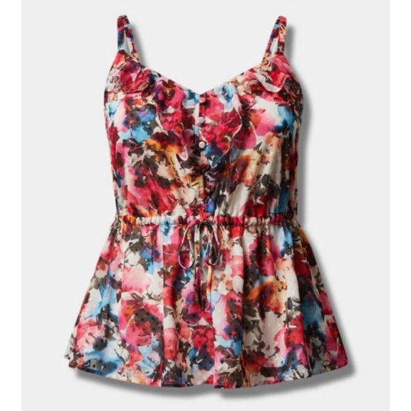 🆕 Floral Chiffon Clip Dot Ruffle Tie Waist Tank Top 3 3X 22 24 NWT Torrid New! - Picture 5 of 6